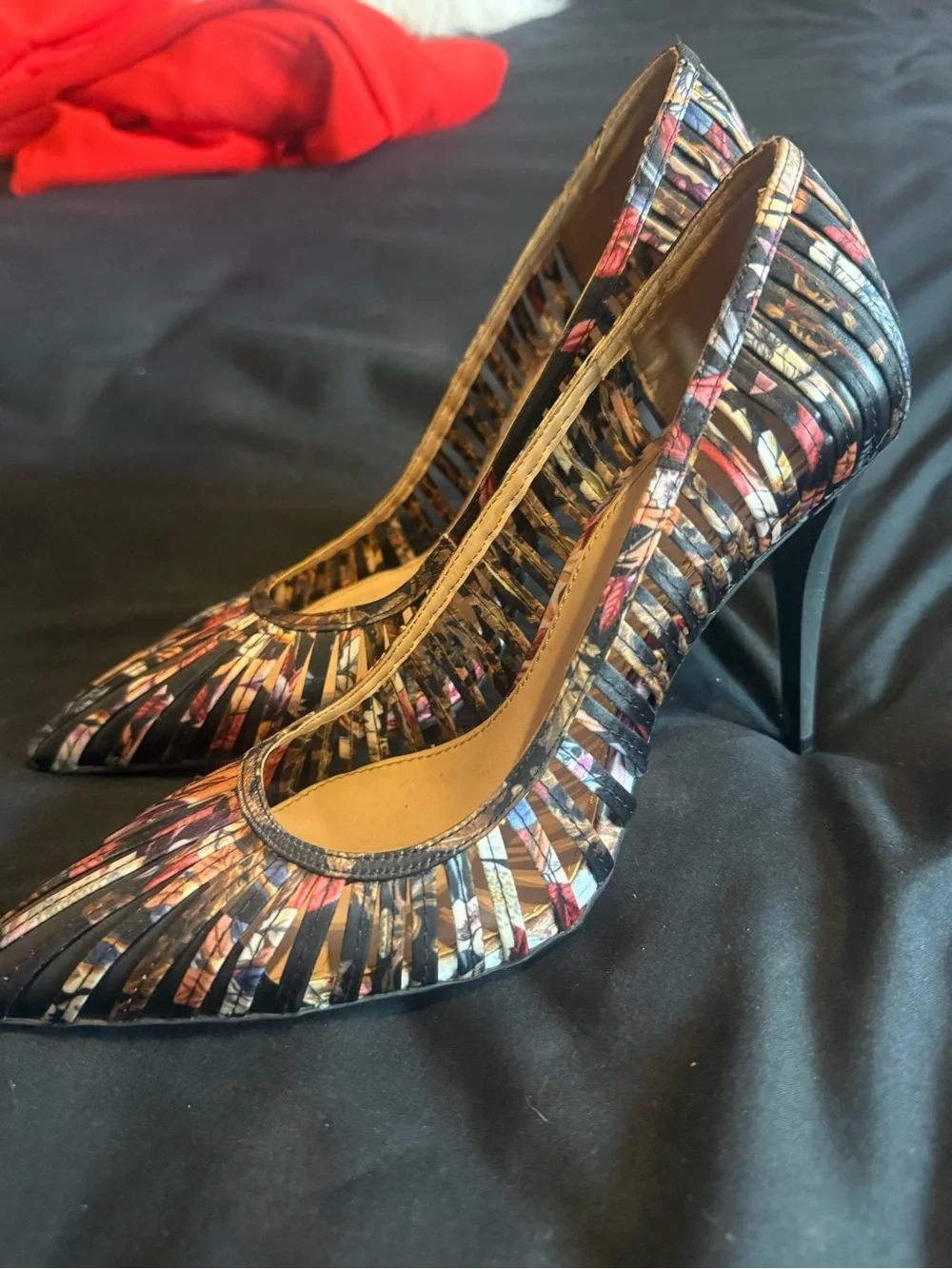 Zara Multicolor Striped Woven Pointed-Toe Stiletto Heels